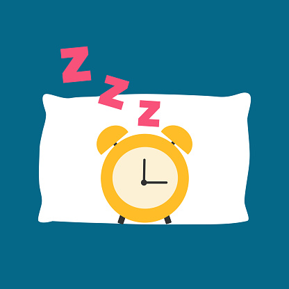 Sleeping time concept vector illustration. Alarm clock and pillow in flat design. Bedtime. Relaxation.