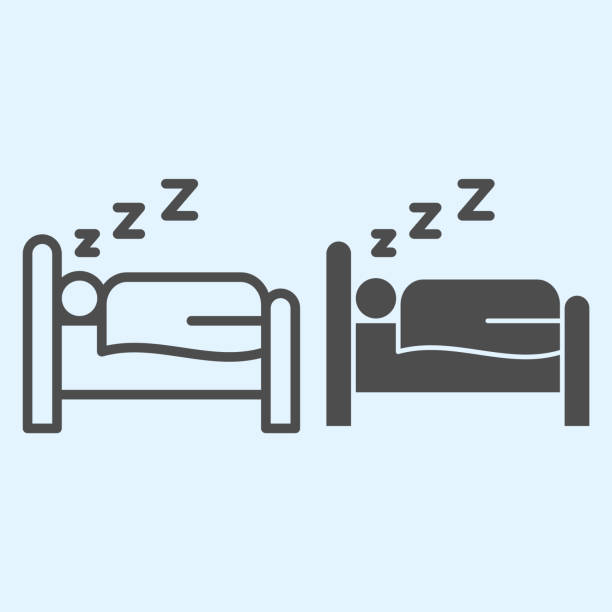 Sleeping time line and solid icon. Person sleep on bed. Horeca vector design concept, outline style pictogram on white background, use for web and app. Eps 10. Sleeping time line and solid icon. Person sleep on bed. Horeca vector design concept, outline style pictogram on white background, use for web and app. Eps 10 sleeping symbols stock illustrations
