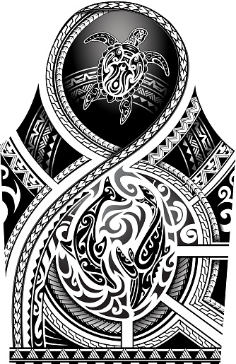 Sleeve tattoo in Maori tribal style