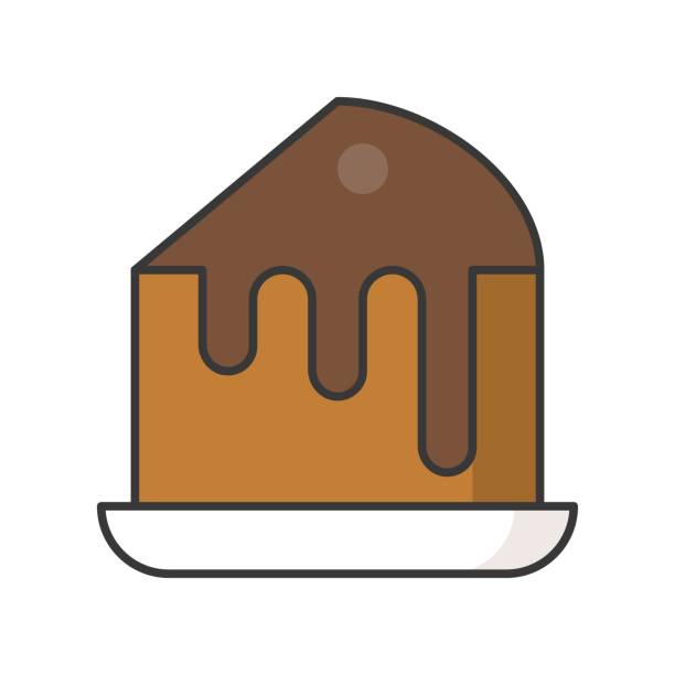 slice of chocolate fudge cake, sweets and pastry set, filled outline icon  coffee cake stock illustrations