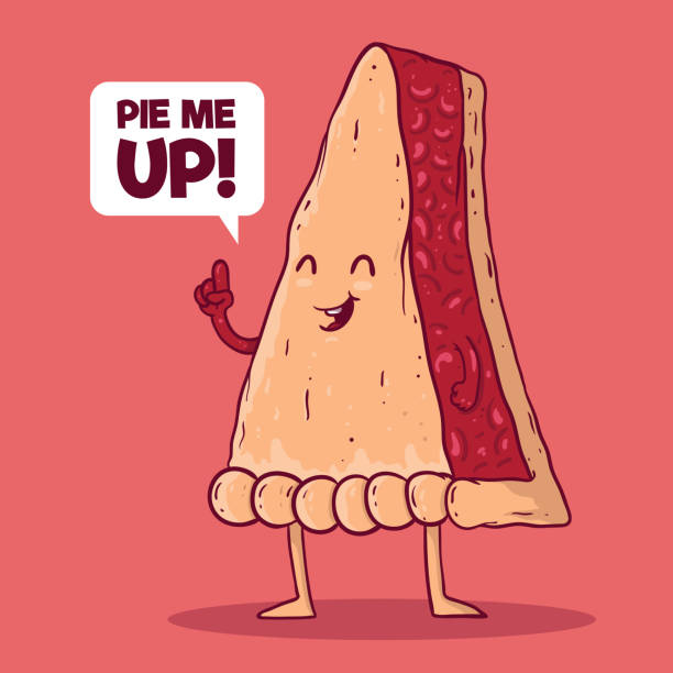Slice of pie character vector illustration. Food, dinner, restaurant, meal, bake, company, business design concept sweet pie stock illustrations