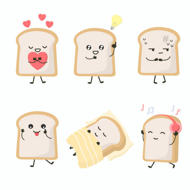 Slices of bread in diffetent emotions. expression flat vector illustration vector art illustration