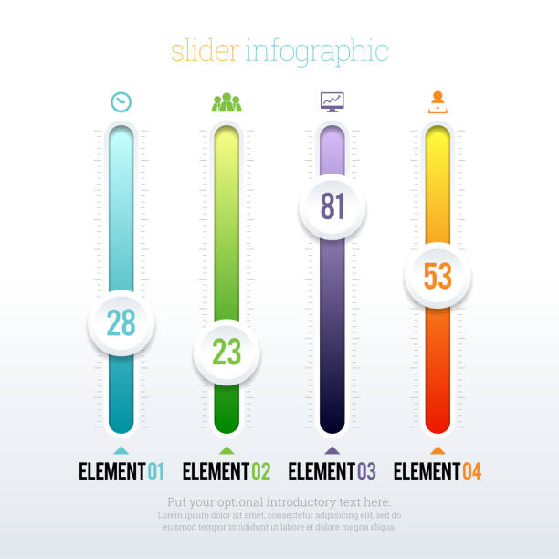Slider Infographic Vector illustration of colorful glossy slider infographic elements. ZIP file contains optional editable AI, EPS, and PSD files. meter instrument of measurement stock illustrations