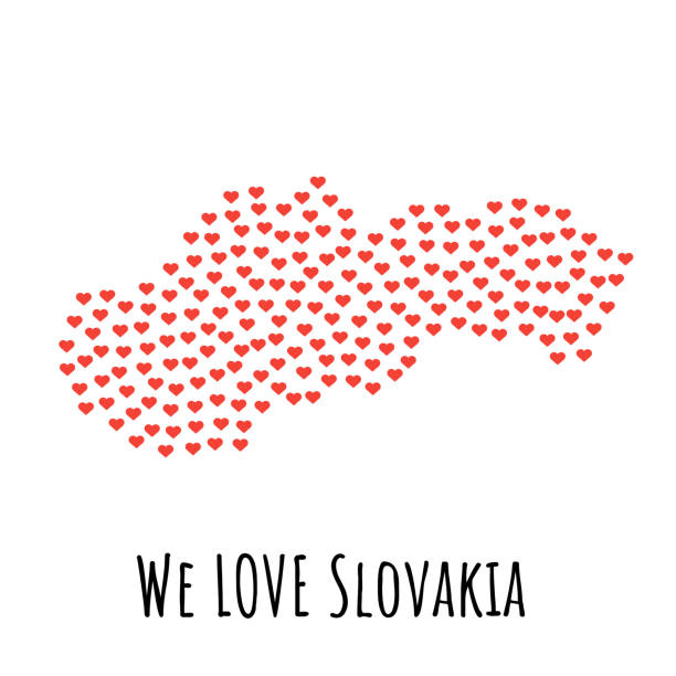 illustrations, cliparts, dessins animés et icônes de carte de slovaquie avec des coeurs rouges - symbole de l’amour. résumé historique - ouvrier coeur