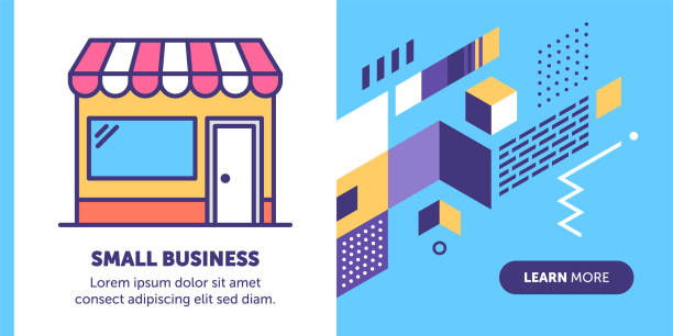 Small Business Banner Small business vector banner illustration also contains icon for the topic. store backgrounds stock illustrations