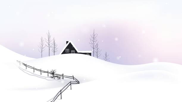 位於風景秀麗的冬天的小屋 - 原木小屋 插圖 幅插畫檔、美工圖案、卡通及圖標