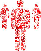 Small Group of Stick Figures Medical Rehabilitation Physical Therapy. The medical and rehabilitation icons fill in the main object and form a seamless pattern. The individual icons vary in shade of the red color and scale. They are carefully arranged together and completely fill the outline of the main shape. The icons include such Medical Rehabilitation Physical Therapy icons as medical supplies, first aid kit, people and therapist images and many more icons.