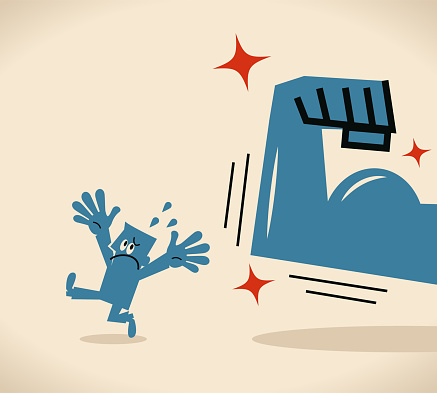 small man escaping from a strong arm with biceps stock illustration download image now istock