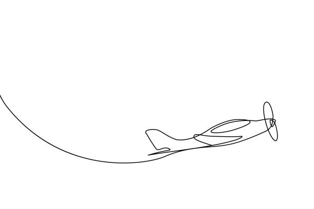 Small plane taking off Small plane taking off in continuous line art drawing style. Private airplane flight minimalist black linear sketch isolated on white background. Vector illustration airplane drawings stock illustrations