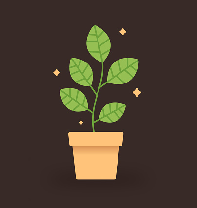 Small potted plant spring growth modern illustration design.