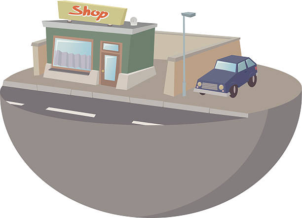 Small shop with car vector art illustration