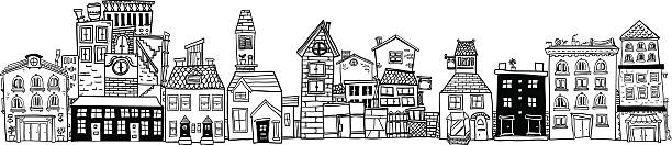 小さな町の幻想的白黒 - ビル　しまっている点のイラスト素材／クリップアート素材／マンガ素材／アイコン素材