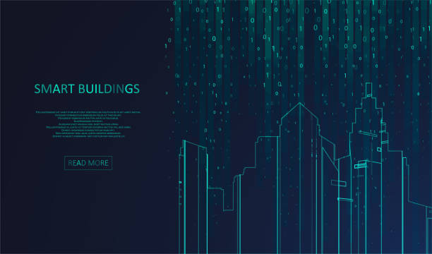 illustrazioni stock, clip art, cartoni animati e icone di tendenza di design intelligente del concetto di edificio - tech house