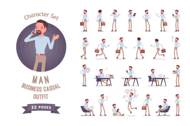 ilustrações de stock, clip art, desenhos animados e ícones de smart business casual man ready-to-use character set - medial object