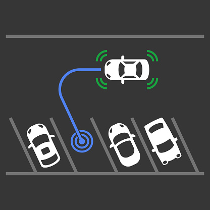 Smart Car Parking Assist System. Top View. Vector
