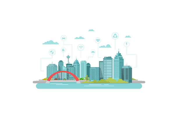 illustrazioni stock, clip art, cartoni animati e icone di tendenza di smart city e design piatto trasporto intelligente - smart city