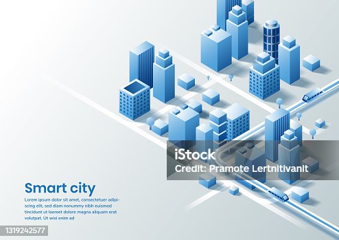 istock Smart city isometric design concept of simple smart city. 1319242577
