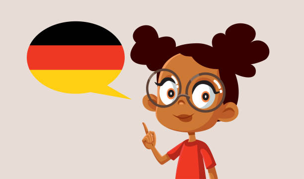 Smart Girl Learning to Speak German Young child expanding his vocabulary learning new words in foreign language german language stock illustrations