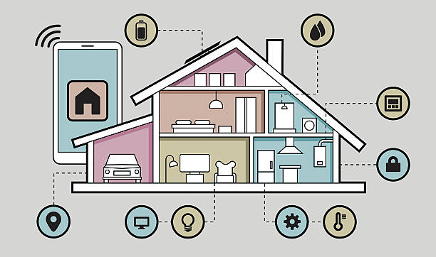 intelligentes zuhause in verbindung - smart home stock-grafiken, -clipart, -cartoons und -symbole