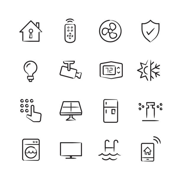 Smart Home Icons — Sketchy Series Professional icon set in sketch style. Vector artwork is easy to colorize, manipulate, and scales to any size. security drawings stock illustrations