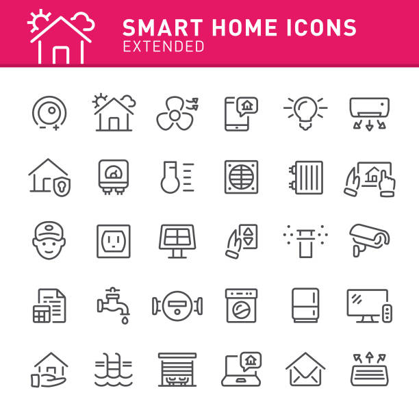 illustrations, cliparts, dessins animés et icônes de smart icônes maison - chauffage