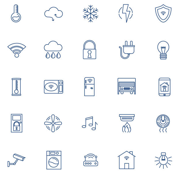 stockillustraties, clipart, cartoons en iconen met smart home dunne lijn icon set - rookmelder