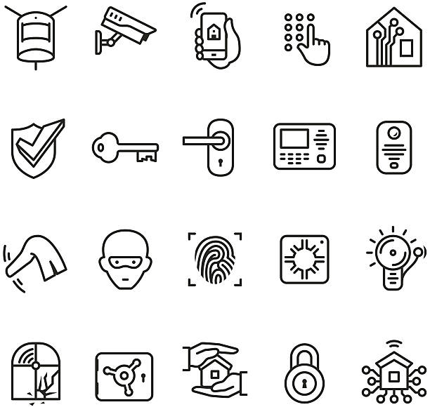 Smart house security system icon Smart house security system icons collection. door icons stock illustrations
