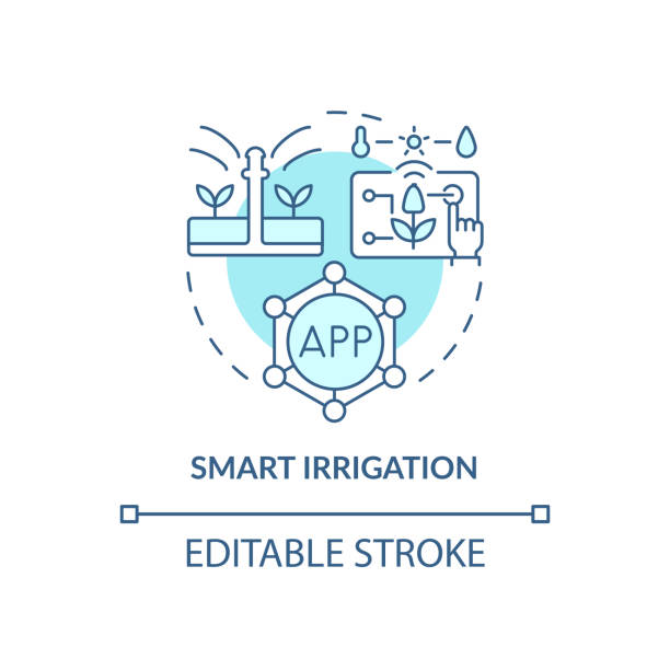 illustrazioni stock, clip art, cartoni animati e icone di tendenza di icona del concetto turchese di irrigazione intelligente - software agricoltura irrigazione