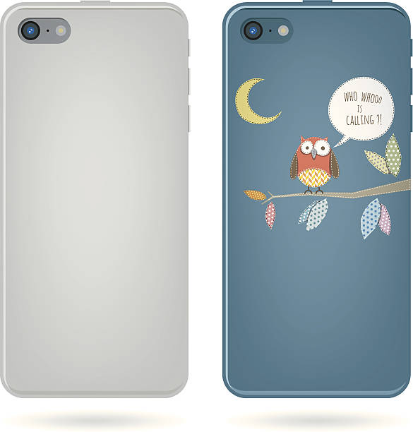 smart phone back view - owl on tree illustration  phone cover stock illustrations