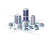 istock Smart sustainable city office residential buildings illustration 1385683034
