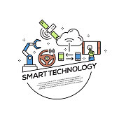 Smart Technology Concept Flat Line Icons