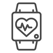 Smart watch line and solid icon. Fitness tracker with heart beat monitor symbol, outline style pictogram on white background. Healthy lifestyle sign for mobile concept and web design. Vector graphics
