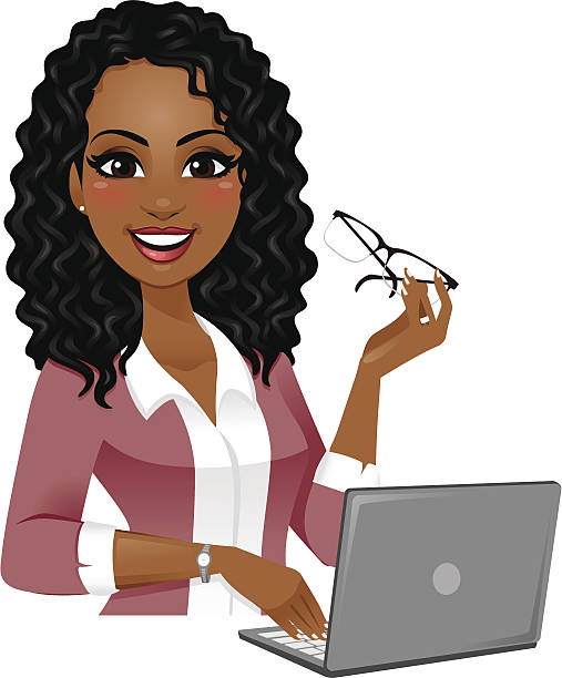 Smart Woman on Laptop vector art illustration