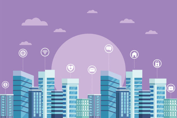 smartcity and apps vector art illustration