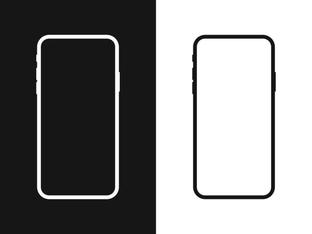 스마트 폰 빈 화면, 전화 모형 흰색과 검은 색 배경에 고립. 새로운 전화 모델. 인포그래픽 또는 프레젠테이션 ui 디자인 인터페이스용 템플릿 - 인공적인 stock illustrations