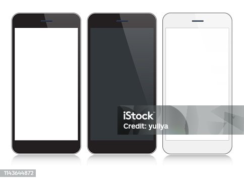 istock Smartphone, Mobile Phone In Black and Silver Colors With Reflection, Realistic Vector Illustration 1143644872