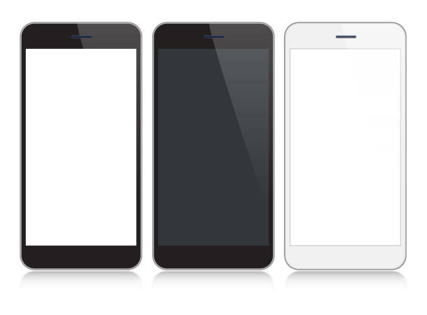 smartphone, handy in schwarzen und silbernen farben mit reflexion, realistischer vektorabbildung - smartphone freisteller stock-grafiken, -clipart, -cartoons und -symbole