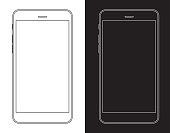 Vector Smartphone, Mobile Phone in Black and White Wireframe