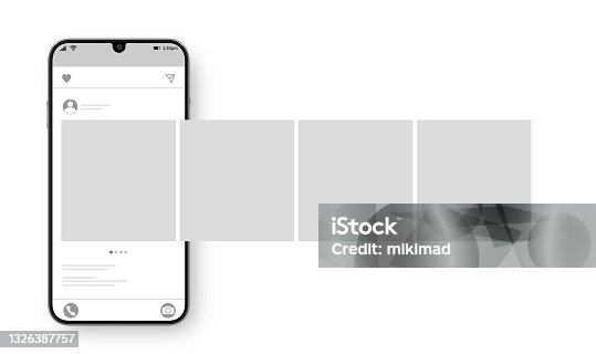 istock Smartphone with carousel interface post on social network. Social media design concept. Vector illustration. 1326387757