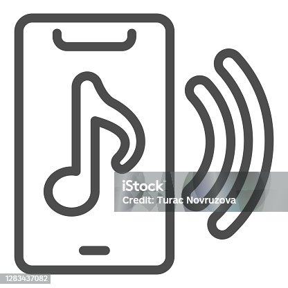 istock Smartphone with note line icon, Sound design concept, device with musical player interface sign on white background, Phone with musical note icon in outline style for mobile concept and web design. 1283437082