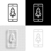 istock Smartphone with rocket. Icon for design. Blank, white and black backgrounds - Line icon 1388320726