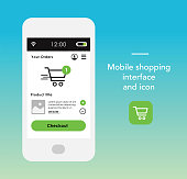 Smartphone with a shopping interface. Created in Illustrator with easy to edit elements.
