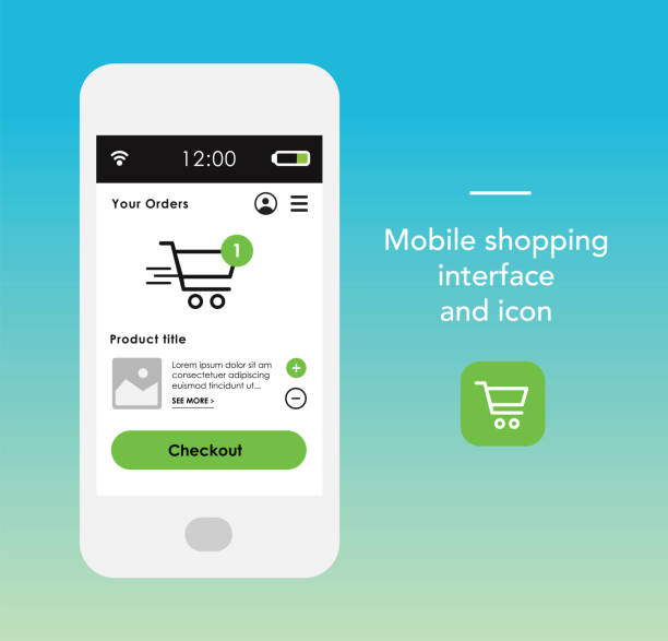 ilustrações de stock, clip art, desenhos animados e ícones de smartphone with shopping interface and icon - balcão computador