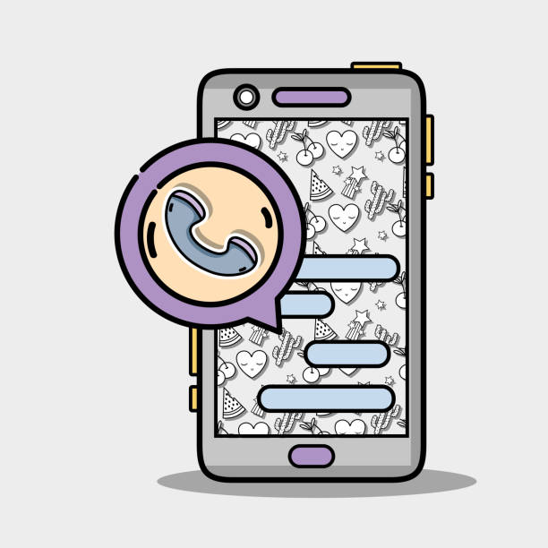 ilustrações, clipart, desenhos animados e ícones de smartphone com bolha de bate-papo do whatsapp e chamada - whatsapp