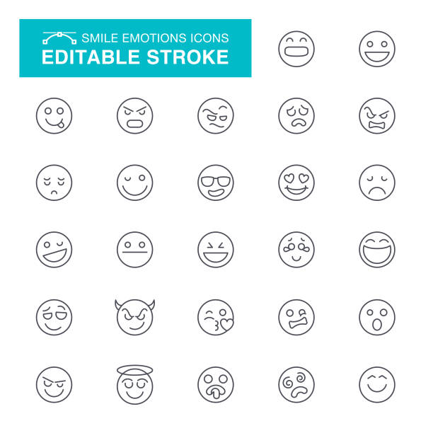 Smiling, Facial Expression, Emotions UI, Editable Stroke Icon Set