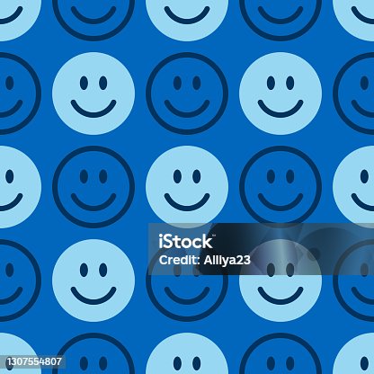 istock Smile icon pattern. Happy faces on a blue background. Vector abstract background 1307554807
