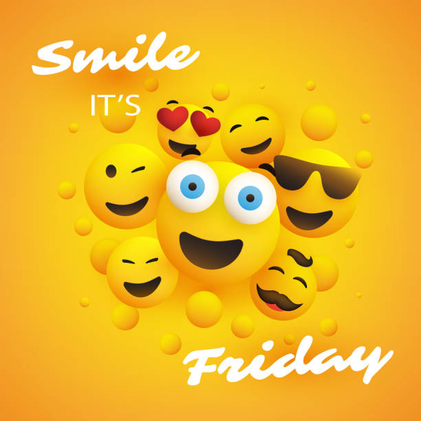 Smile! It's Friday - Weekend's Coming Concept with Smilies Friday, Weekend Concept Design, Illustration in Freely Editable Vector Format happy friday stock illustrations