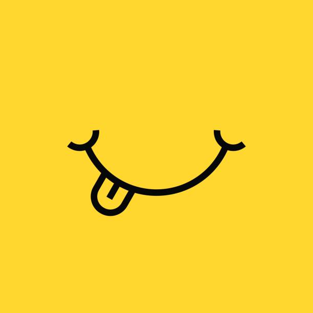 stockillustraties, clipart, cartoons en iconen met glimlach met tong op gele achtergrond - eetklaar