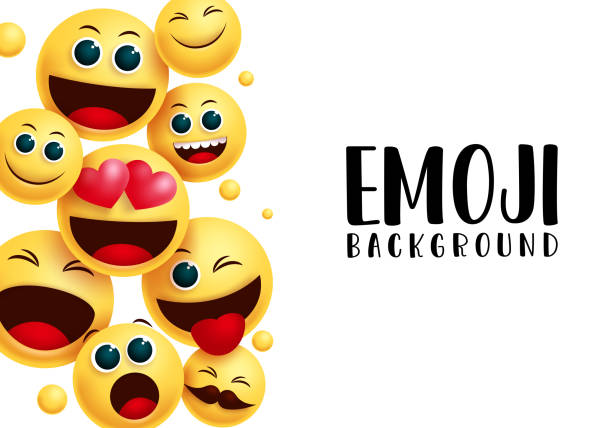 Emoji background text in white empty space for messages with emoticon smile...