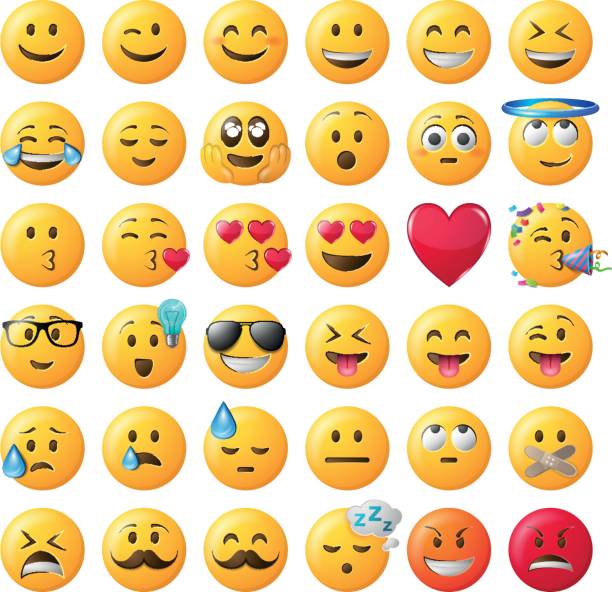 zestaw wektorów emotikonów buźki - emoji stock illustrations